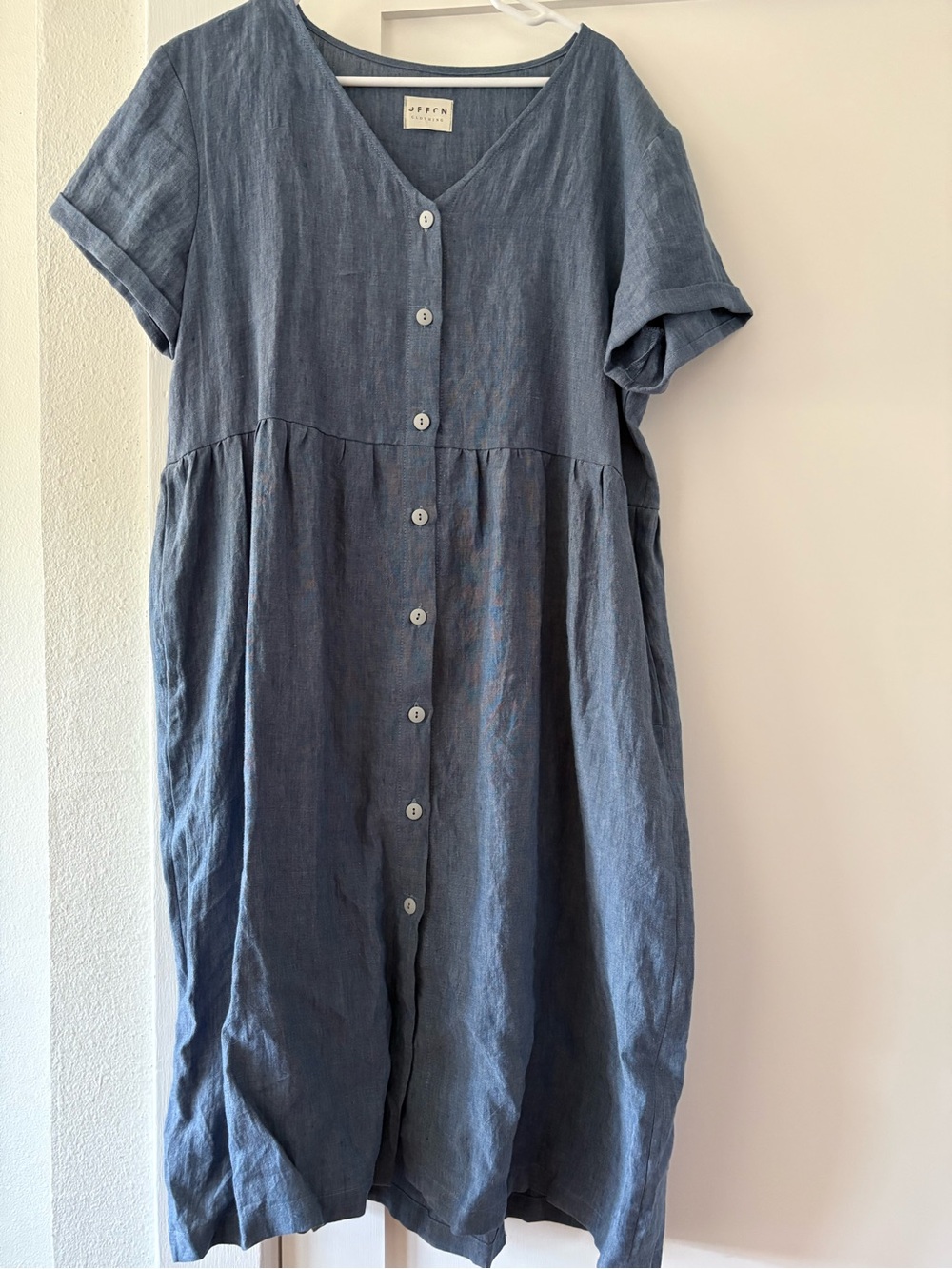 Blue Button-Front V-Neck Midi Dress - Picture 5 of 13